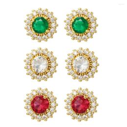 Stud Earrings Fashion Red Green Cubic Zirconia Gold Colour Luxury Flower Bridal Wedding Brincos Jewellery For Women