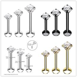 Labret Lip Piercing Jewellery Free shippment LOT50pcs 16g Body Round CZ Shining Ring Ear Helix Bar 230802