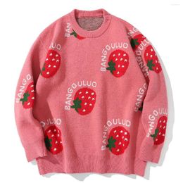 Men's Sweaters Sweater LACIBLE Harajuku Fruit Pattern Knitted Strawberry Print Streetwear Unisex O-Neck Pullover Pink Japanese