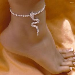 Anklets Stonefans Shiny Rhinestone Snake Pendant Anklet Foot Chain For Women Boho Beach Curve Bracelet On Leg Jewellery