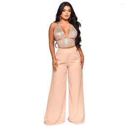 Women's Two Piece Pants Sexy Women Party Set Female 2PCS Outfits Girl's Sequins Cropped Backless Tops Suit Lady's Streetwear Sets