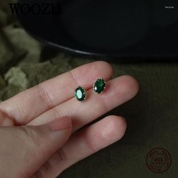 Stud Earrings WOOZU 14k Gold Plated 925 Sterling Silver Geometric Green Crystal Zircon For Women Party Korean Teen Jewelry Gift