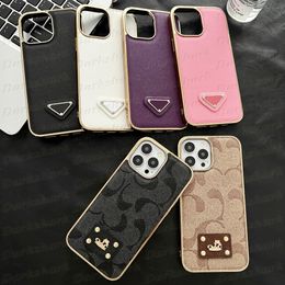 Luxurys Phone Case for Iphone 15 14 13 12 pro max Leather Triangle Colourful Electroplated Soft TPU Cellphone Cover Deluxe Designer Back Shell