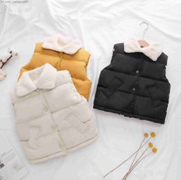 Girl's Dresses Down Coat Children's down cotton waistcoat with wool lining for boys and girls' baby coat Autumn lapel cardigan warm jacket Z230803