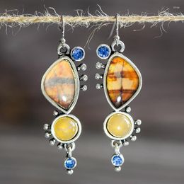 Dangle Earrings Vintage Yellow Brown Stone Hook For Women Charm Resin Bohemia Ethnic Jewellery Summer Party Gift