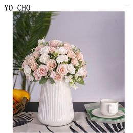 Decorative Flowers European Style Fake Rose Flower Bridal Bouquet Aritificial Silk Real Touch Flores For Wedding Home Party Decoration