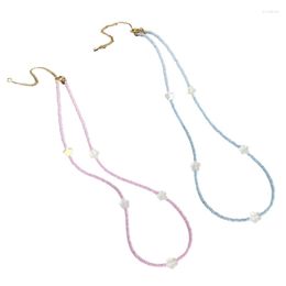 Chains Bohemian Beaded Clear Star Necklace Coloured Seed Bead Short Pink Blue Summer Rice Jewellery