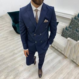 Men's Suits 2023 Fashion Navy Blue Men Slim Fit 2 Pieces Double Breasted Elegant Groomsmen Bridegroom Wedding Suit Terno Masculino