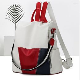 Storage Bags PU Leather Travel Backpack Trendy Women's Bag Anti-theft Versatile Contrasting Colours Large Capacity One Shoulder Dual Use