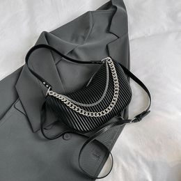 Evening Bags Simple Women's Bag Pleated Handbag Double Chain Shoulder Crossbody High-quality Satchel Soft PU Leather Underarm