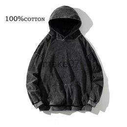 Men's Hoodies Sweatshirts 100 Cotton Men's Clothing Vintage Black Acid Wash Hoodies Men Women Oversized Hip Hop Sweatshirts Casual Pullover Y2K Clothes J230803