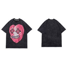 Men's Hip Hop T-shirt Funny Heart Printed T-shirt Cotton Short Sleeve Top