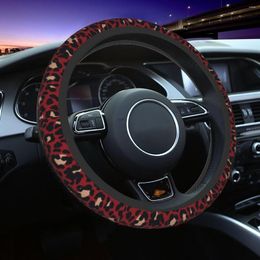 Steering Wheel Covers 37-38 Car Leopard Animal Skin Red Elastic Braid On The Cover Auto Suitable Accessories