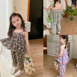 Clothing Sets Chidlren Girls' Suit Floral Cool Suspenders And Trousers Summer Clothes