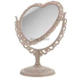 Compact Mirrors Heart Shaped Makeup Mirror Vanity Mirror Vintage Desk Standing Mirror Desktop Rotatable Mirror Dual Sided Cosmetic Mirror x0803