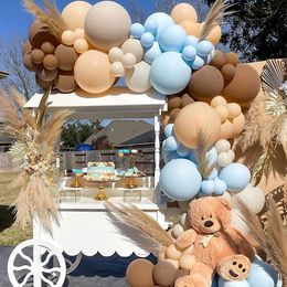 Other Event Party Supplies 110pcs Blue Brown Balloon Arch Baby Shower Coffee Light White Sand Blush Ballons Garland Wild One Birthday Decoration 230802