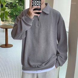 Men's Sweaters Solid Color Knitted Sweater Autumn Fashion Half Zip Polo Shirt Korean Style High Quality Pullover Sweatwear Mens Clothes