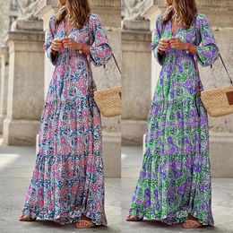 Casual Dresses Wepbel Fashion Bohe Dress Women Summer V-neck Long Sleeve Midi Bohemian Slim Fits High Waist Full Length Maxi