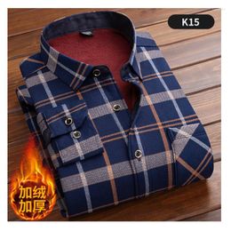 Men's Casual Shirts Autumn And Winter Foreign Style Plaid Shirt Coat Plus Velvet Thickened Oversize Long Sleeve Old Man Year Father Suit
