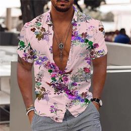 Men's Casual Shirts 2023 Floral For Men 3d Print Hawaiian Flower Shirt Beach Short Sleeve Fashion Lapel 4xl Tops Tee