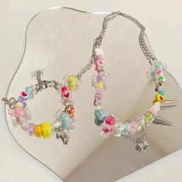 Link Bracelets Fashion Korea Colourful Bracelet Candy Heart Love Bowknot Beaded Necklace Jewellery Drop