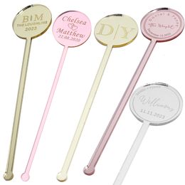 Other Event Party Supplies 10152060 Personalized Drink Stirrers Engraved Stir Sticks Etched Bar Stir Sticks Swizzle Acrylic Table Tag Baby Shower Decor 230802