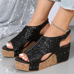 Sandals 2023 Women Summer Elegant Solid Color Platform Heels Back Strap Buckle Peep Toe Wedge Roman Shoes