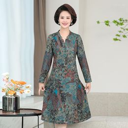 Casual Dresses Women's Printing Dress Spring Autumn Long-Sleeved Middle Aged Mother Elegant