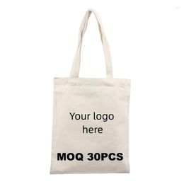 Shopping Bags MOQ 30 Custom 8oz Cotton Tote Bag 38 42cm Handled Casual Your Design Calico Printed Cretonne Eco Friendly Chintz