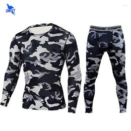 Running Sets 2023 Quick Dry Comouflage Mens 2pcs/set Compression Sports Suits Skinny Tights Clothes Gym Fitness Camo Sportswear