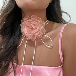 Chains Romantic Adjustable Yarn Chokers Necklace For Women Elegance Big Rose Flower Pendant Exaggerated Clavicle Chain Jewellery