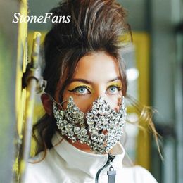 Stonefans Statement Crystal Half Face MaskHalloween Jewelry for Women Shiny Elasticity Cover Face Jewelry Cosplay Decor Party Q081295E