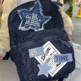 School Bags Y2k Girls Star Backpack Large Capacity Denim School Bag Women Fashion Design Travel Bags Korean Style College Student Schoolbag 230803