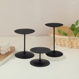 Candle Holders Type Restoring Ancient Ways Christmas Tray Matte Black Metal Disk Wrought Iron Column Base Candlesti