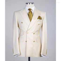 Men's Suits Beige Ivory Bespoke Men 2 Piece Double Breasted Slim Fit Formal Fashion Groom Wedding Party Wear Dinner