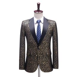 Men's Suits & Blazers Party Prom Men Stage Costume Slim Fit Leopard Print Jacquard Tuxedo Jacket Banquet Ball Singer Host Dan2389