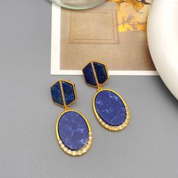 Stud Earrings Winter European And American Women Retro Exaggerated Lapis Lazuli Personality Pendant