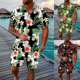 Men's Tracksuits Springsummer Leisure Sports Hawaii Beach Style Stitching Stripe Print Short Sleeved Shirt Pants Two Piece Suit Coattails 230802