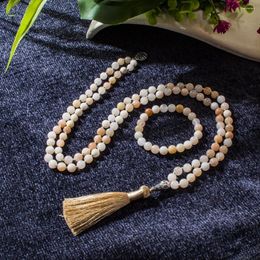 Anhänger Halsketten 8mm Rosa Aventurin Perlen Geknotet 108 Mala Halskette Meditation Yoga Gebet Schmuck Japamala Set Für Frauen