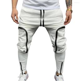 Men's Pants Sporty Men Mid Waist Solid Color Multi Zippers Sweatpants Jogger Trousers Slim