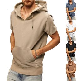 Mens Hoodies Sweatshirts Summer Fashion Pullover Sports Leisure Hoodie Loose Short Sleeve Cotton TShirt 230802