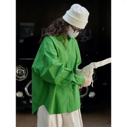 Women's Blouses Slant Placket Silhouette Shirt Green White Spring Summer Korean Style Design Sense Loose And Thin Comfortable Casual Top