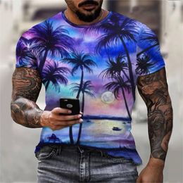 Men's T Shirts Coconut Tree T-Shirt Men Hawaiian Shirt 3D Digital Printed Tshirt Floral Tropical Lapel Beach Casual Loose Top Clothing