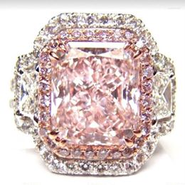 Wedding Rings Luxury Female Crystal Square Big Ring Classic Silver Color Engagement Dainty Pink Zircon Stone For Women