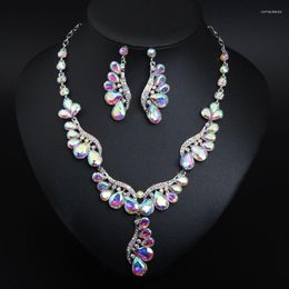 Necklace Earrings Set European And American Light Luxury Water Drop Gem Short Clavicle Dress Bridal Party Accessories