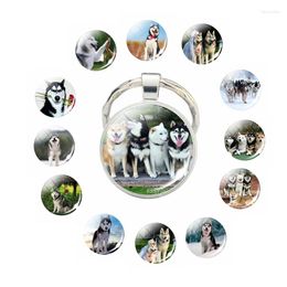 Keychains Cute Siberian Husky Keychain Jewelry Glass Dome Dog Pendant Fashion Couple Keyring Gift For Animal Lovers