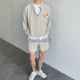Men's Tracksuits Korean Fashion Summer Clothes For Men 2 Piece Set Solid Color Hip Hop Streetwear Men Clothing Outfits Casual Outer Sets J230803