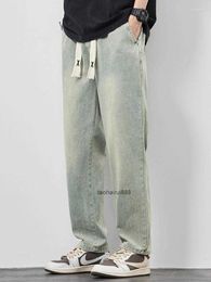 Men's Jeans YIHANKE Cotton Soft Drawstring Straight Pants Elastic Waist Vintage Korea Casual Trousers Male Plus Size S-5XL