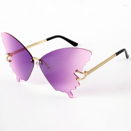 Sunglasses MOONBIFFY Diamond Butterfly Shaped For Women UV Protection Driving Metal Rimless Sun Glasses Vintage Eyewear Decor