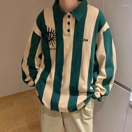 Men's T Shirts Brazil Green Stripe Long Sleeved T-shirt Spring Vintage Loose Polo Shirt Casual Lapel Tops Classic Contrast Jersey